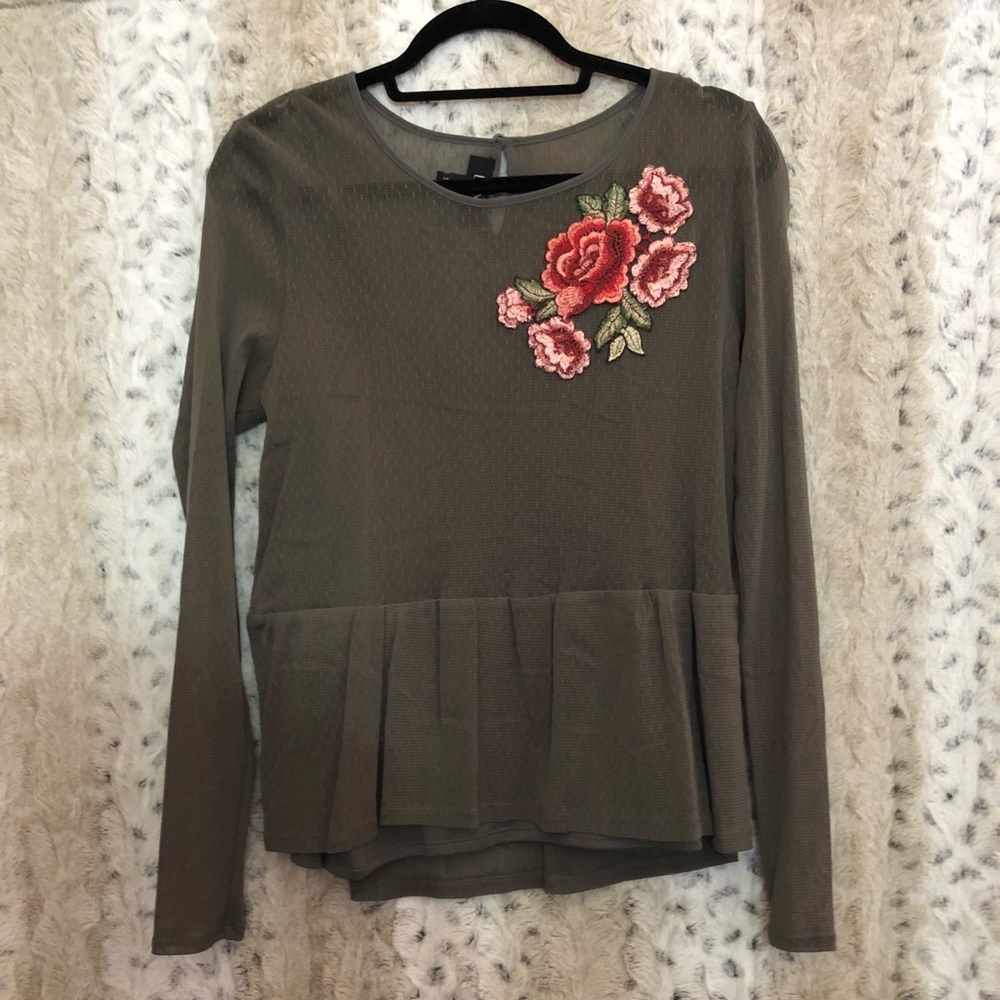 Romantic Pink Rose Mesh Tiered Peplum Top